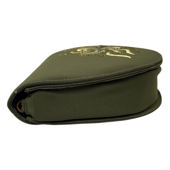 NEW Evening Clutch Purse Womens Green Half Moon Beaded Embroidered Faux Suede - Picture 5 of 12